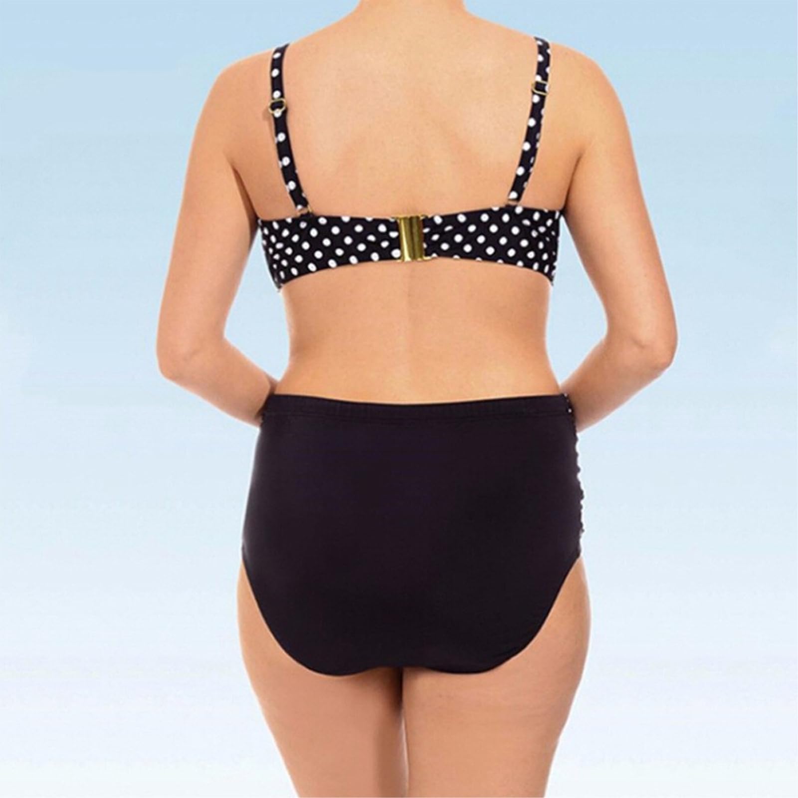 Set Bikini Donna Plus Size Nero Bianco Polka DOT Due Pezzi Croce Avvolgere Alta Vita Pancia Controllo Costume da Bagno per Le Donne Curve