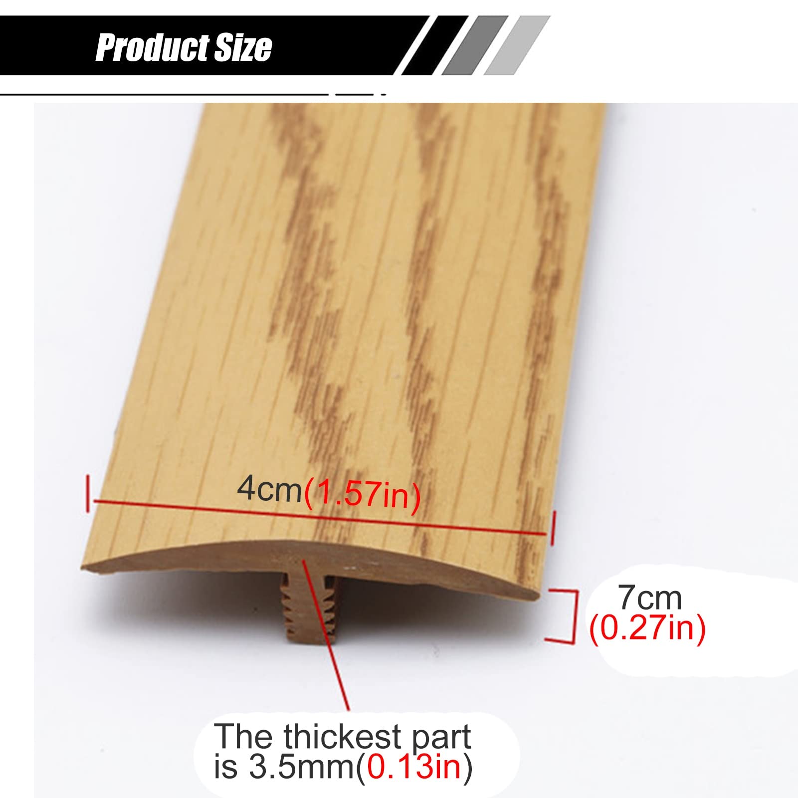 Bande de garniture de sol en T en bois, bordure adhésive pour sols stratifiés et vinyle, 90 cm / 35.4in et moulage de plinthe Slish pour une installation facile