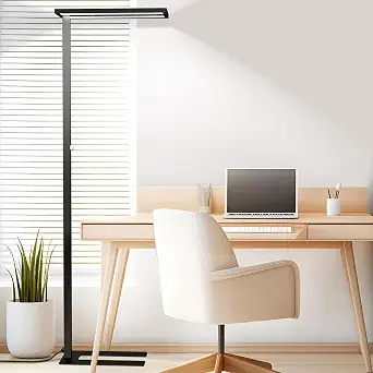 Sterren Eye-Care LED Floor Lamp, 76" Tall Office Floor Lamp, 105W Black Modern Free-Standing Lamp, 11100LM Bright Reading Lamp for Study Room, Living Room, Meeting Room, 4000K