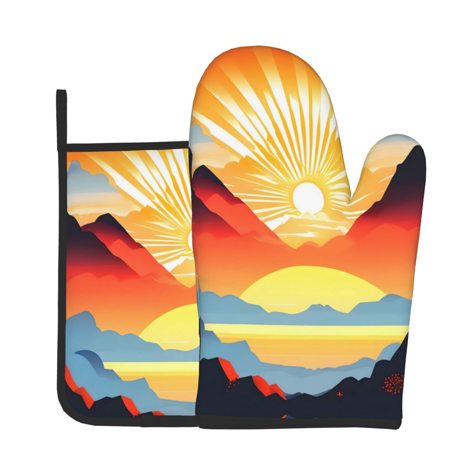 Oven Mitts and Potholders Set of 2 for Kitchen Baking Cooking GrayBright Sunrise Thick and Durable