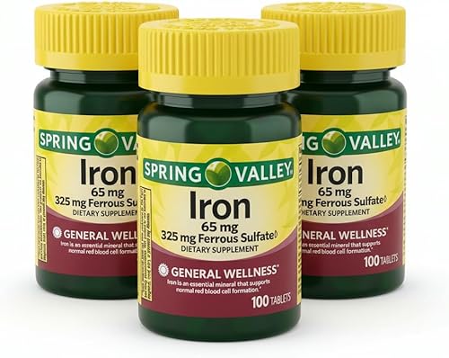 Miniatura 6 de Hierro 65 mg – 100 comprimidos, suplemento de sulfato ferroso de 325 mg, pastillas veganas, Hierro para Mujeres, vitaminas diarias de hierro