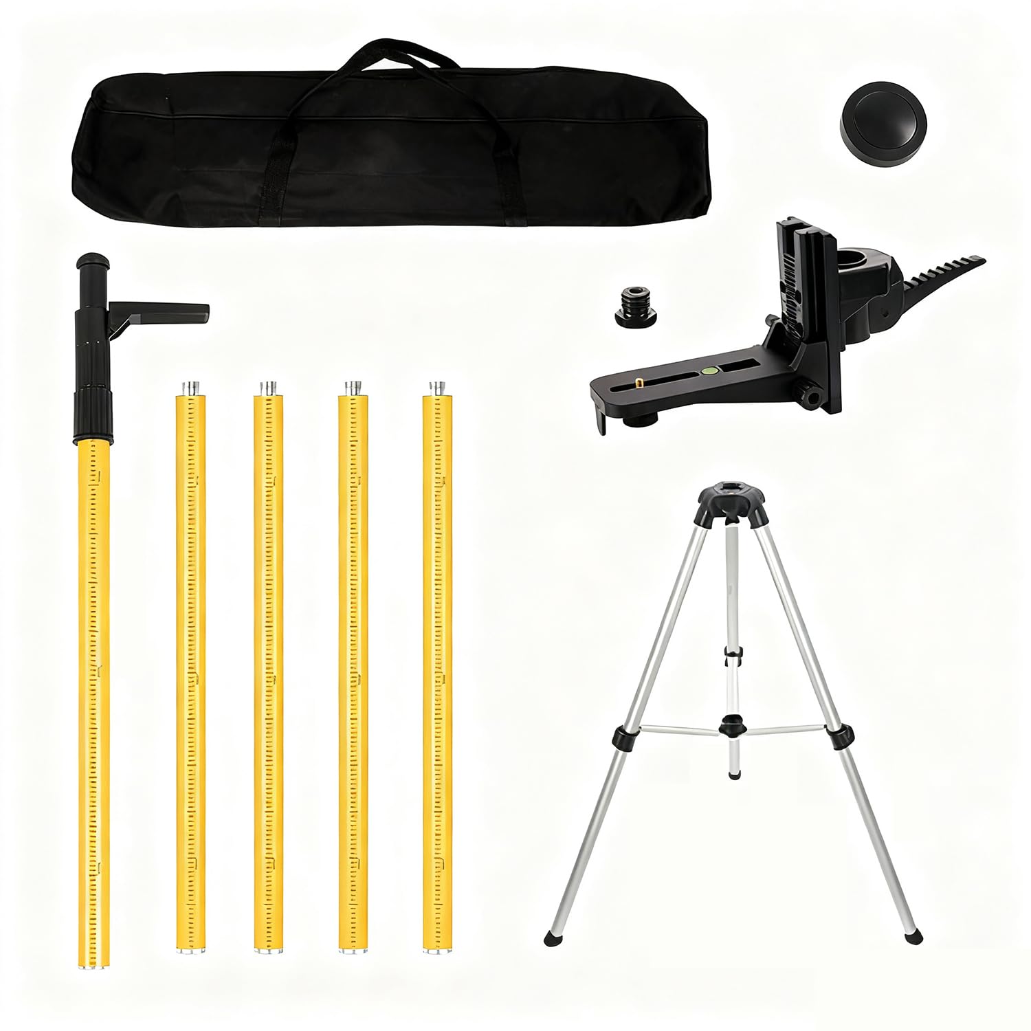 Tripode Nivel Laser 3,7m para Nivel Láser Rotativo y Lineal, Poste Telescópico con Trípode, con Soporte Láser de 1/4 x 20 Pulgadas, Incluye Tuerca Adaptadora de 5/8"-11