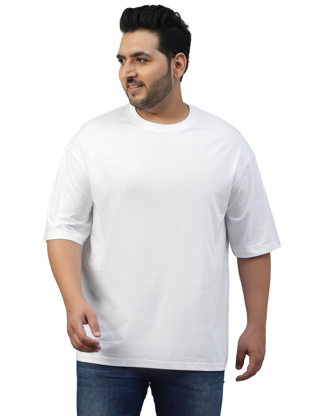 veirdo 100% Pure Cotton Oversized Fit Drop Shoulder Solid Core Plus Size Plus Size T-Shirt for Men (Colors: Black, Cork, Lilac, Maroon, Navy, Swanwhite & White)-picture-18