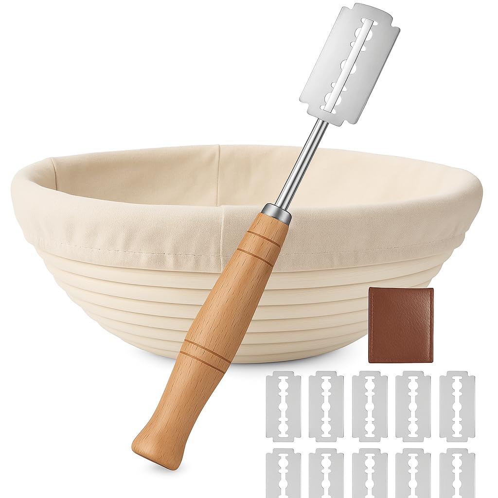Saint Germain Bakery Round Banneton Proofing Basket and Bread Lame Set