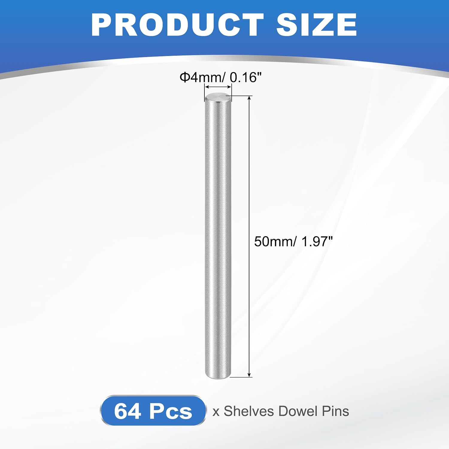 uxcell 64Pcs M4 x 50mm Dowel Pin, 304 Stainless Steel Cylindrical Dowel Pins, Shelf Support Pegs Rod Fastener for Cabinet Furniture DIY Installation Industry Mechanical
