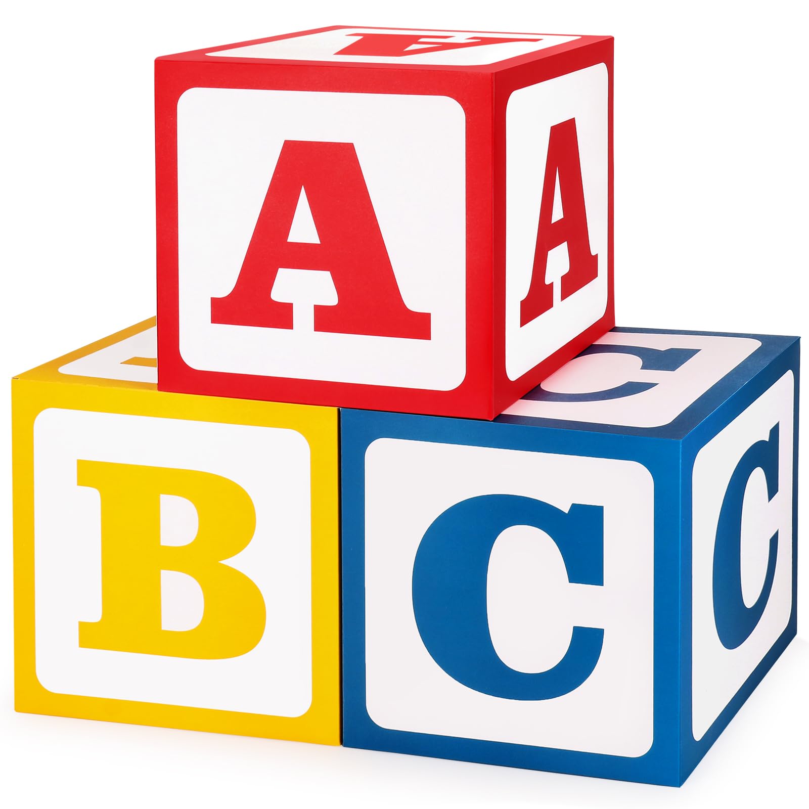 Adecortalk 3 Pcs ABC Alphabet Balloon Boxes Friend Street Party Decorations, 11.8x11.8 Inch Back to School Decorations for Toys Inspired Stories