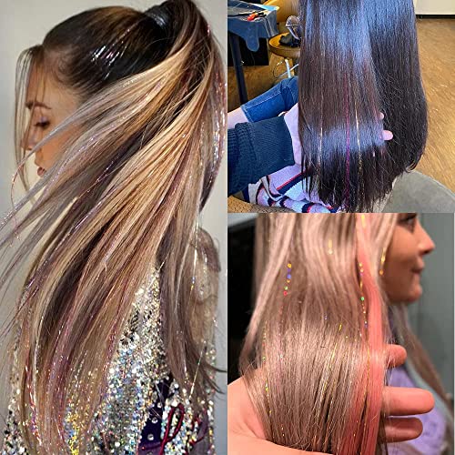 Amchoice TINSEL Kit With Tools 16 Colors 3500 Strands Fairy Hair Tinsel Heat Resistant Sparkling Shiny Tinsel Hair Extensions 48 Inch Colorful Hair Tinsel Strands Kit thumb #4