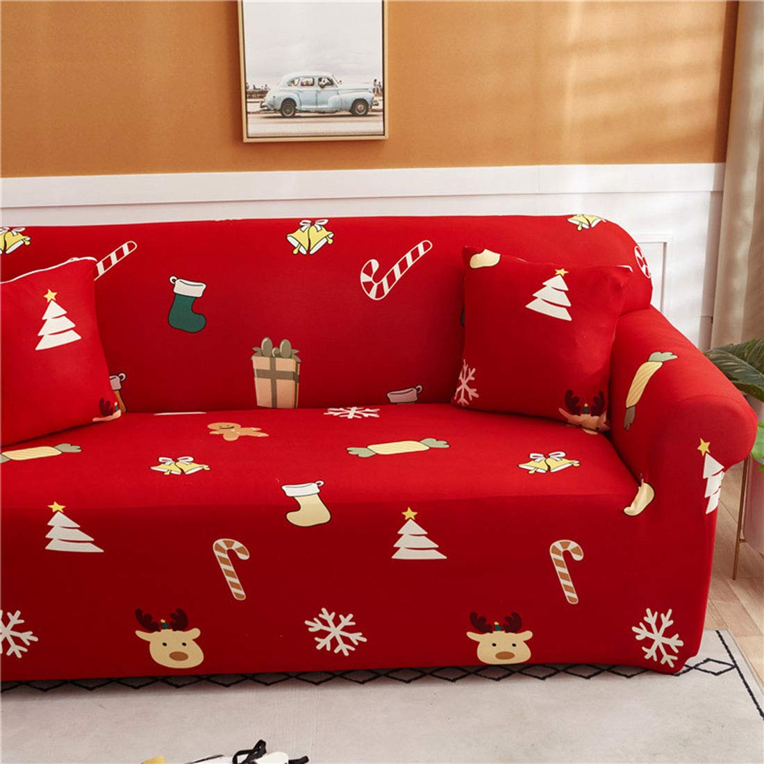 Sofa Covers Stretch Fabric Settee Cover Furniture Protector for Sofa,3 Seater Sofa Slipcover Polyester Spandex for Living Room,Christmas Xmas Decor(3 Sofa Covers,185-230cm)