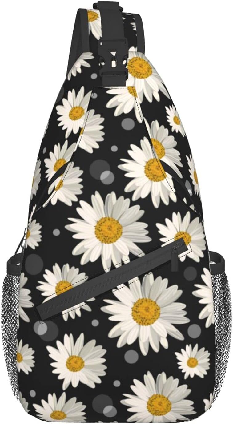Large Capacity Sling Bag, Adjustable and Reversible Shoulder Strap Backpack Travel Crossbody Daypack - Daisy