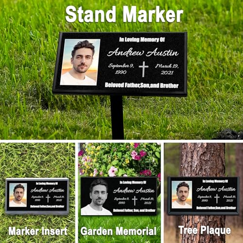 Image of ADFSTONE Memorial Plaques for Outdoors Personalized Tiny Headstone Small Grave Stone, Little Tombstones, Memory Plaques for Loved Ones Lost, Burial Plaques for Humans Photo Grave Marker
