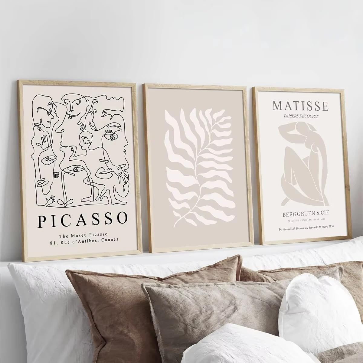 LMYSXAOZ Bohemian Neutral Beige Line Wall Art Poster Picasso Oil Painting Minimalist Abstract Matisse Canvas Modern Home Decoration(30x40cm-3Pcs)