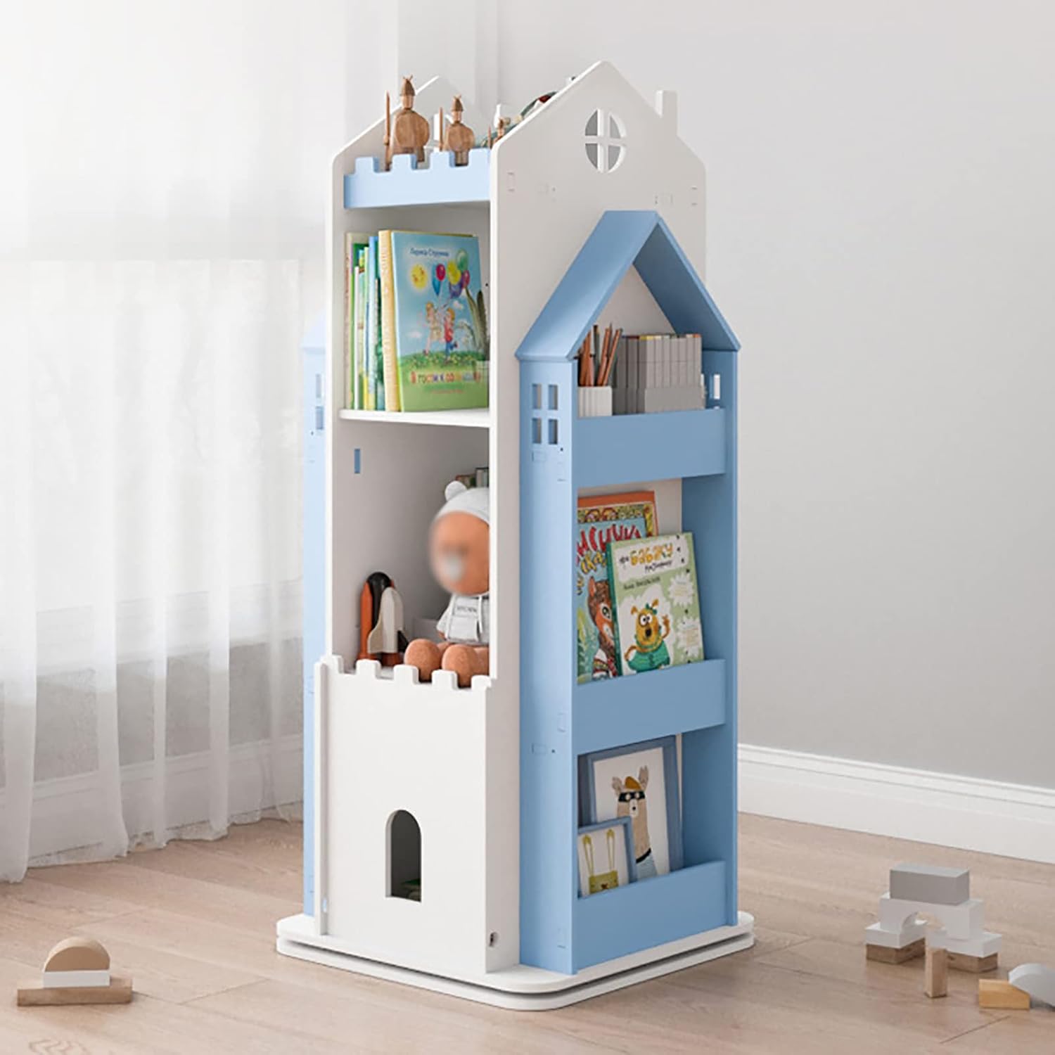 360° Rotating Children's Bookshelf,3Tier Kids Bookcase,Floor Standing Storage Rack,Multipurpose