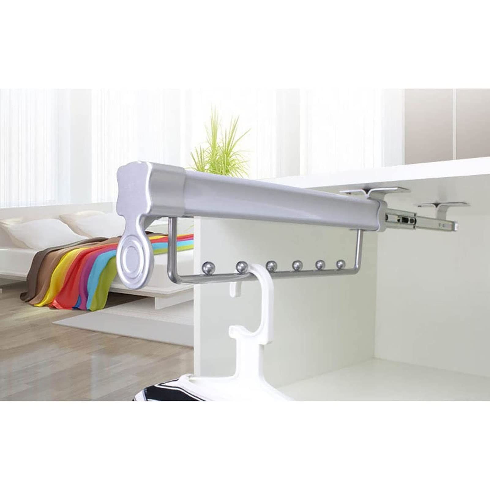 HONGKEFIT Heavy Duty Extendable Pull Out Closet Rod,Sliding Wardrobe Closet Valet Rod,Hanging Rod for Closet Storage,Adjustable Clothing Organizer Holder (Color : Silver, Size : 35cm)