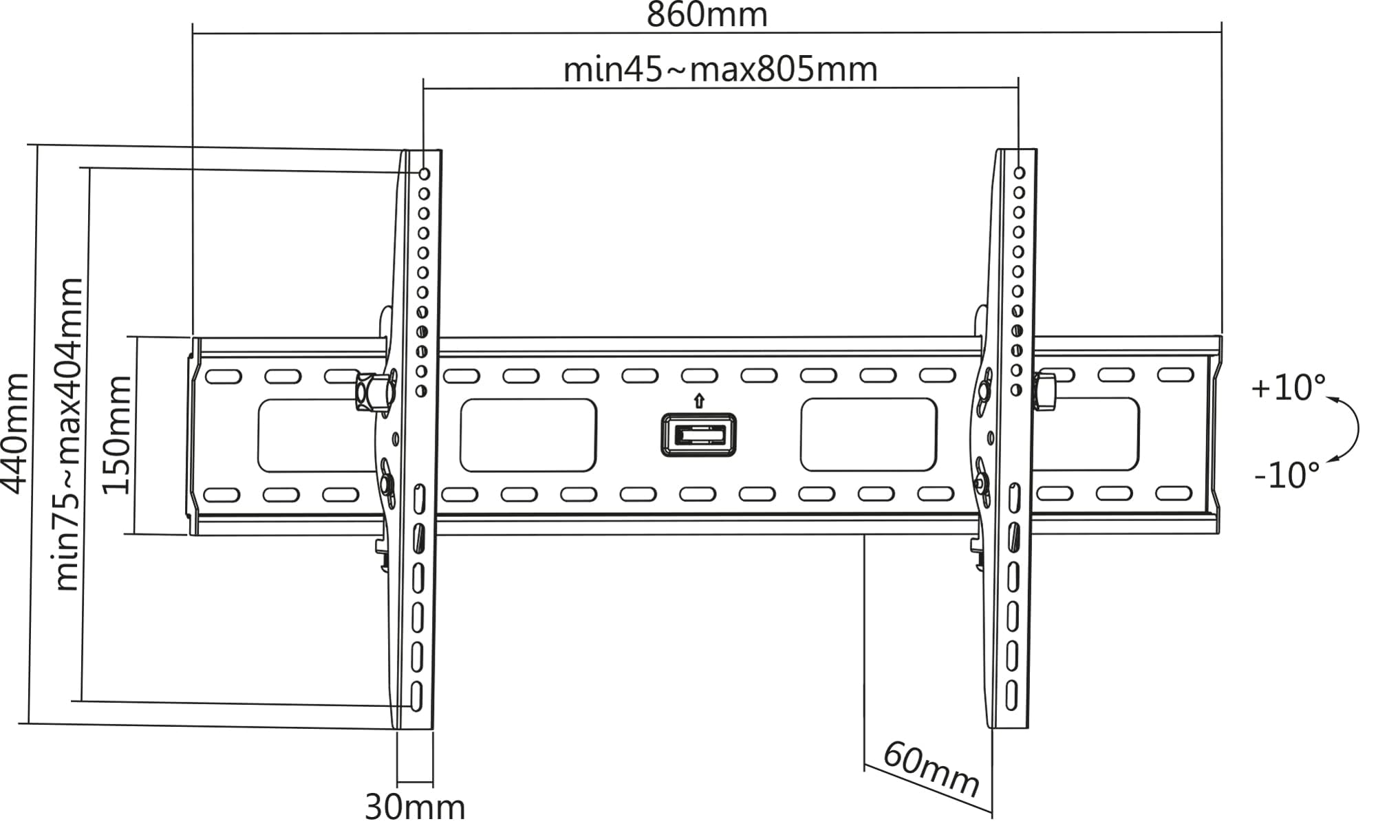 Manhattan 423830 Supporto da parete per TV (700 x 400 mm, 700 x 400 mm, 15 - 15°), Nero