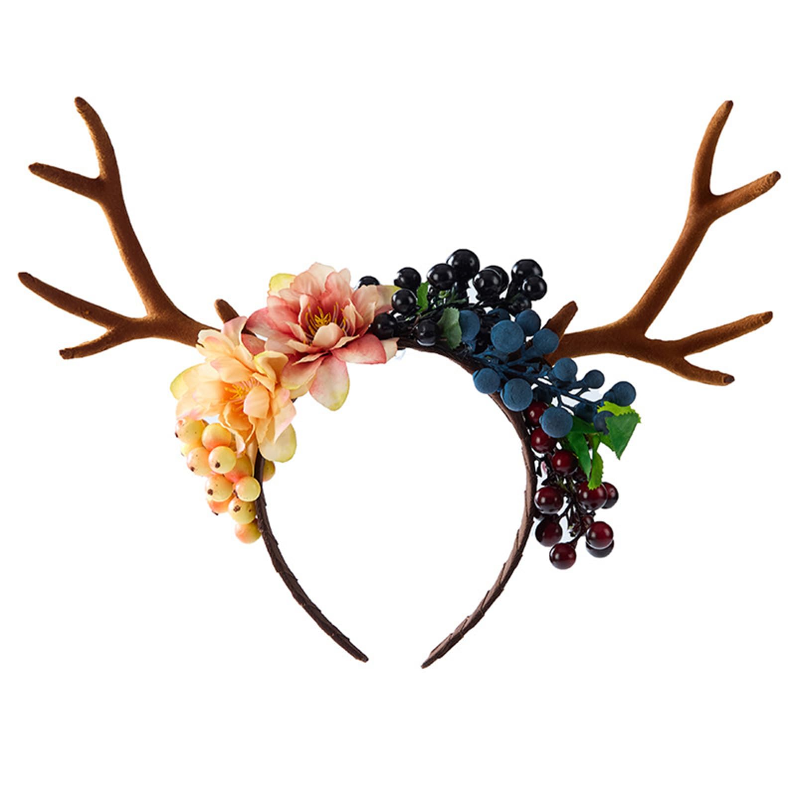 YUXITA Punk Floral Deer Antlers Headbands With Berries And Mushroom Detail Hairband For Themed Parties Photography