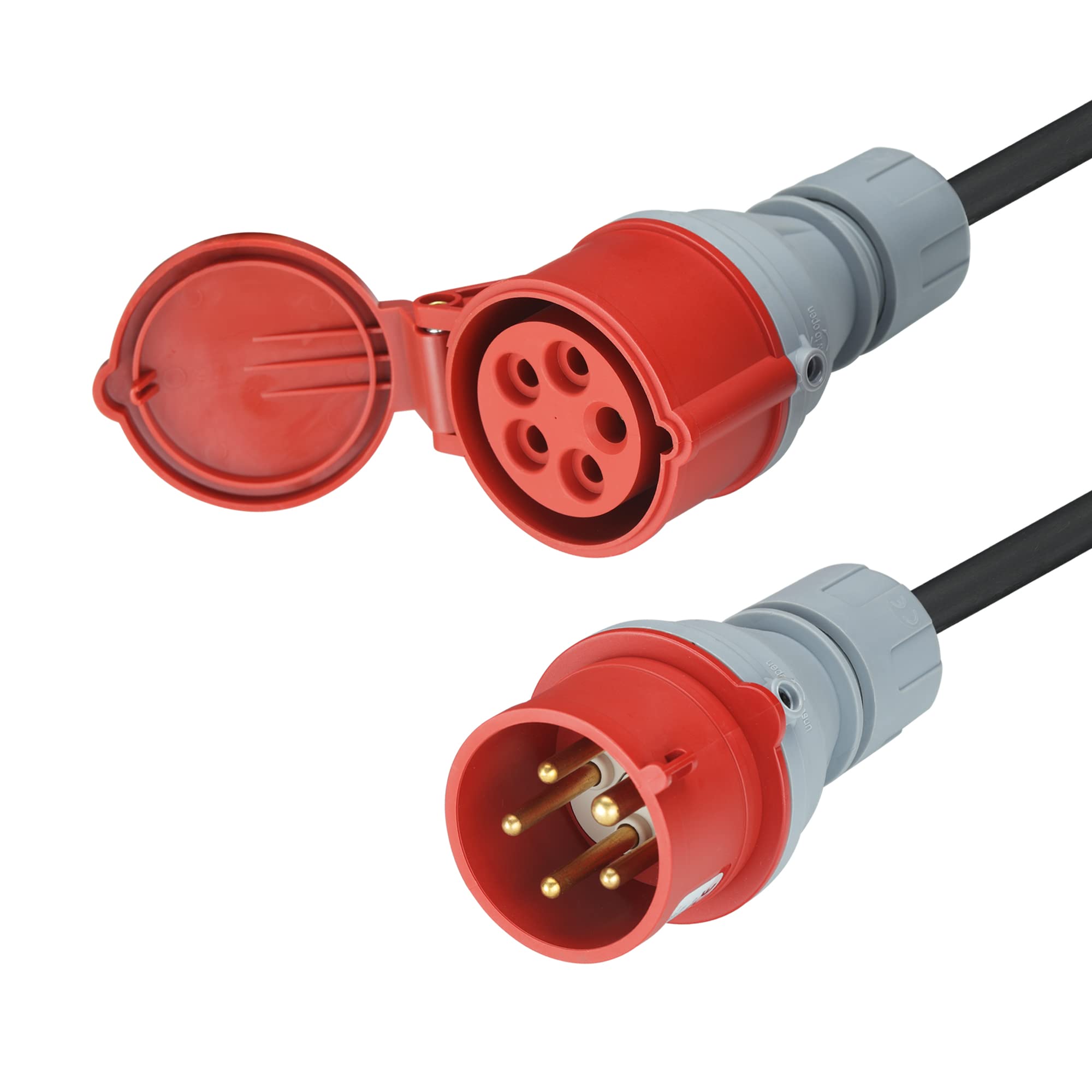 Cable alargador CEE de 5 m H07RN-F 5G 2,5 mm² 400 V 16 A, alargador CEE de 5 pines con conector de fase, IP44, para obras, industria, exteriores