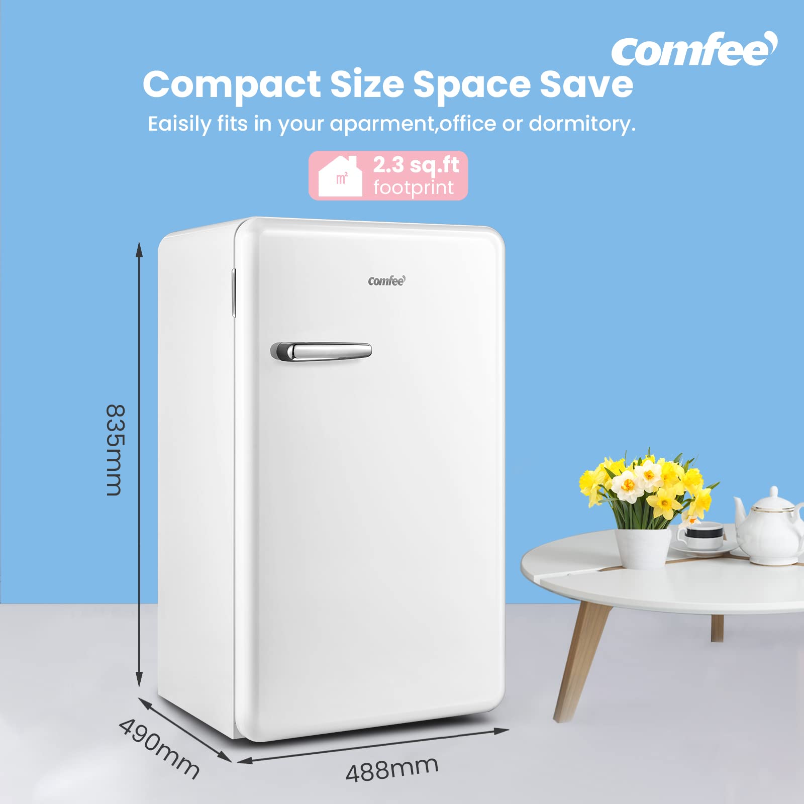 Buy COMFEE' RCD93WH1RT(E) Under Counter Fridge Only, 93L Retro Freestanding Fridge with Chiller