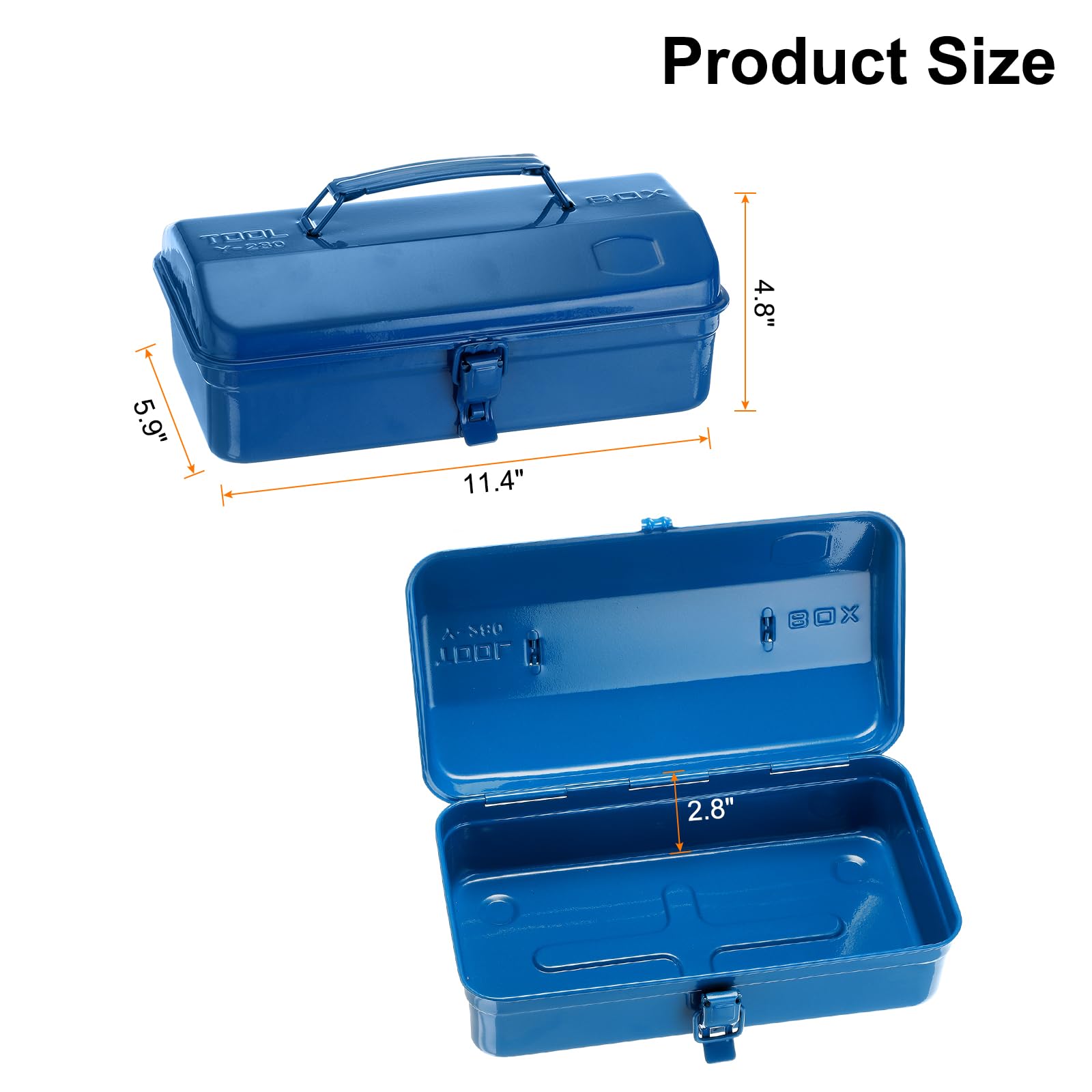 QUARKZMAN Caja De Herramientas Portátil De Acero De 11.4" Estilo Techo Inclinado Con Cierre De Pestillo Metálico Para Hogar Taller Automóvil Azul