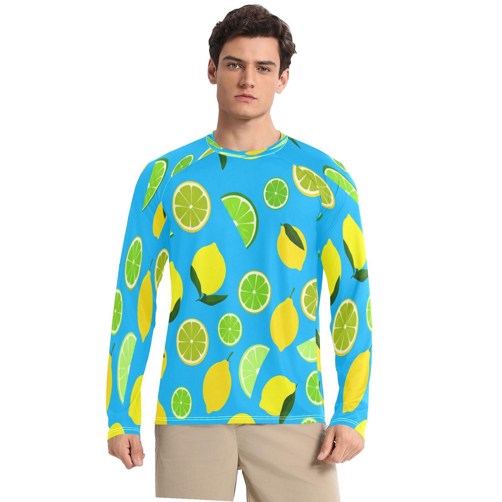 Lemons Men's Sun Protection Shirts UPF 50+ Long Sleeve UV Rash Guard Quick Dry Swim Shirts-image-18