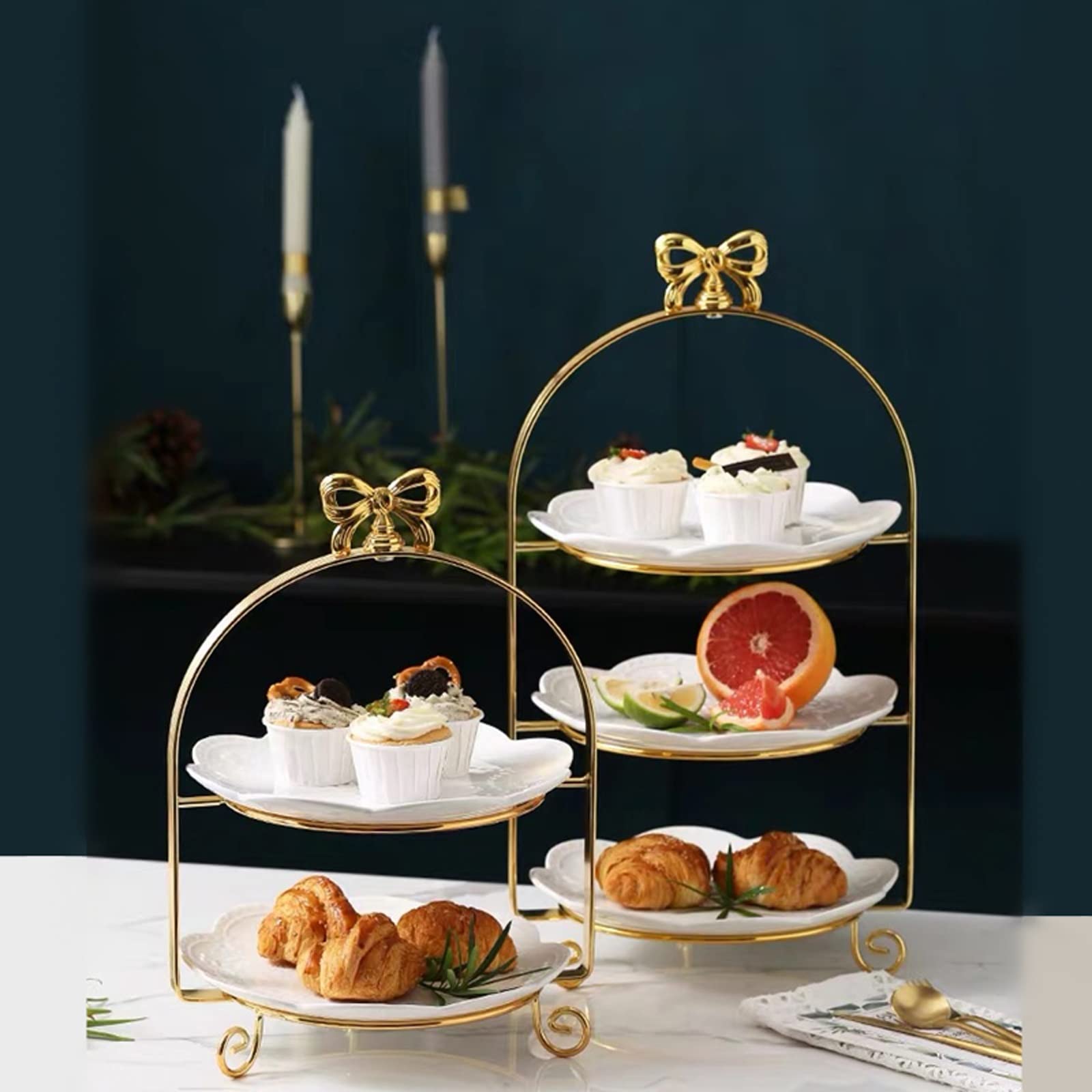 Présentoir à Gâteau Table à Dessert à plusieurs niveaux présentoir à gâteaux après-midi thé plateau à collation or argent présentoir à trois niveaux gâteau présentoir à fruits Stand de Gâteaux ( Color
