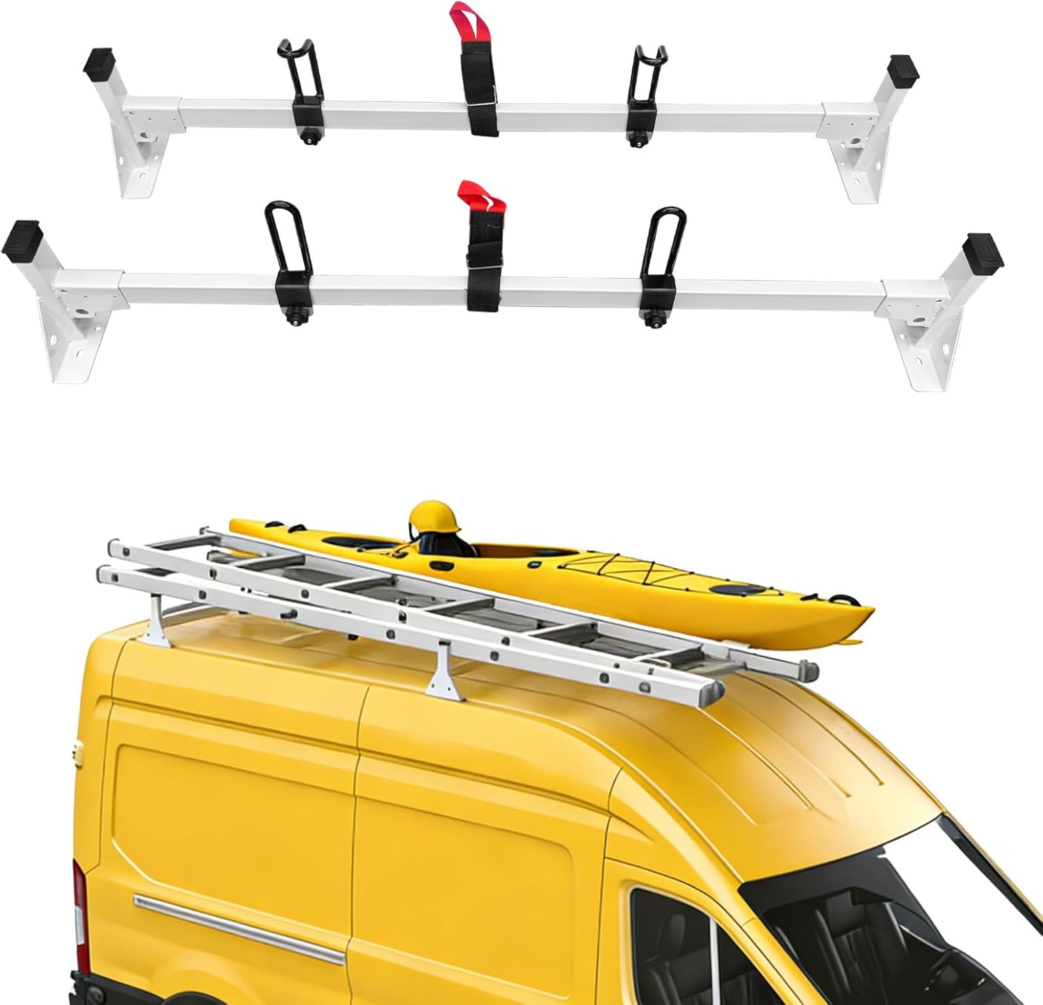 Cargo Van Roof Ladder Rack Fit for 2015-2024 Ford Transit 150 250 350, 54" Heavy Duty Van Ladder Roof Rack 800 Lbs Load Capacity with 3 Crossbars