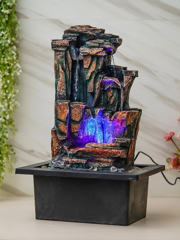 ADINA Ganesha Water Fountain with LED Light 2 Feet Big Indoor Water Fountain Look Lord Ganesha Waterfall Fountain Showpiece for Home, Living Room, Office, Pooja Room 37 CM Height (Dark Charcoal)-image-37