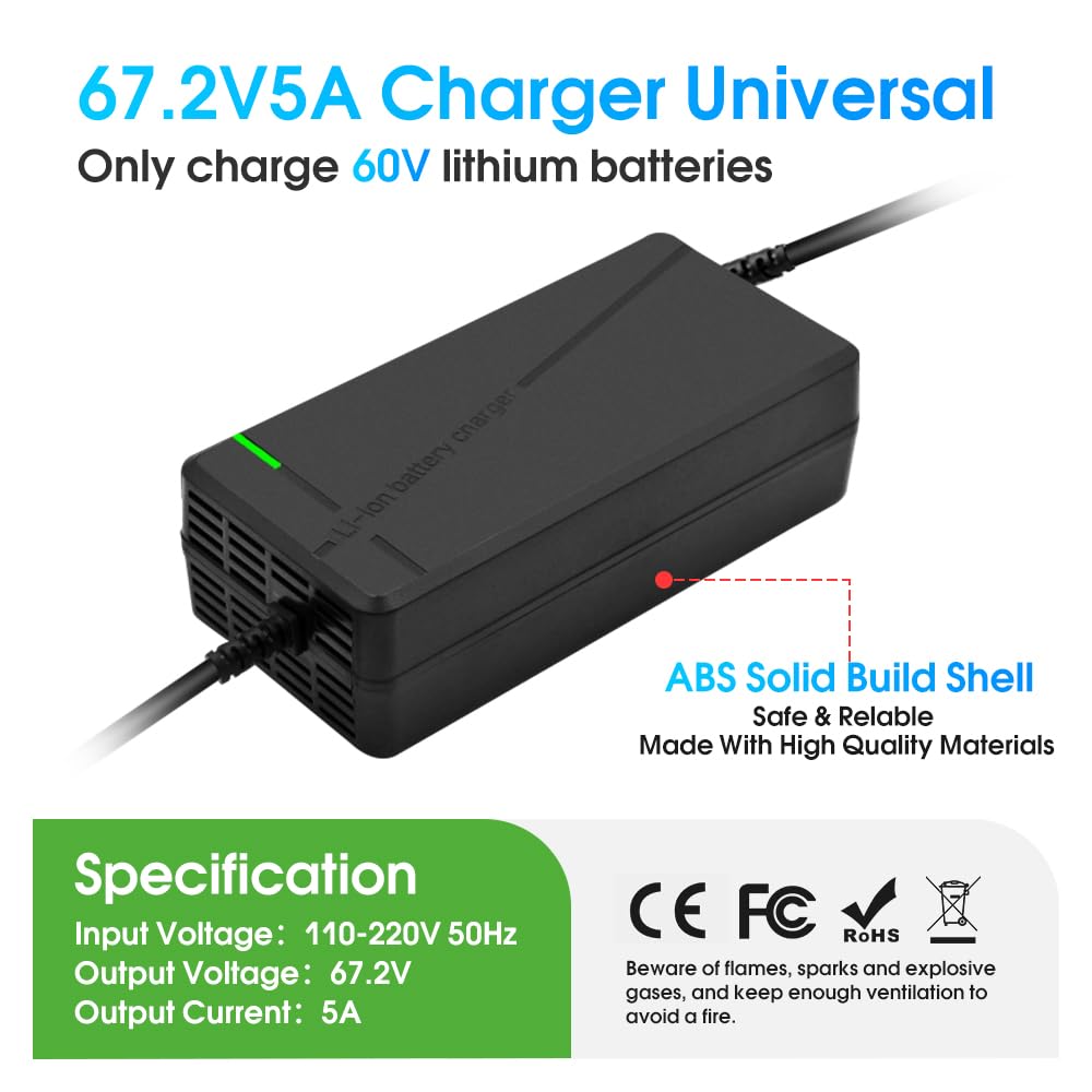 Cargador de 67.2V5A con Enchufe 6 en 1 para batería de Litio de 60 V como Coche, camión, cortacésped, Barco, baterías Marinas (Enchufe XT60/XT90)