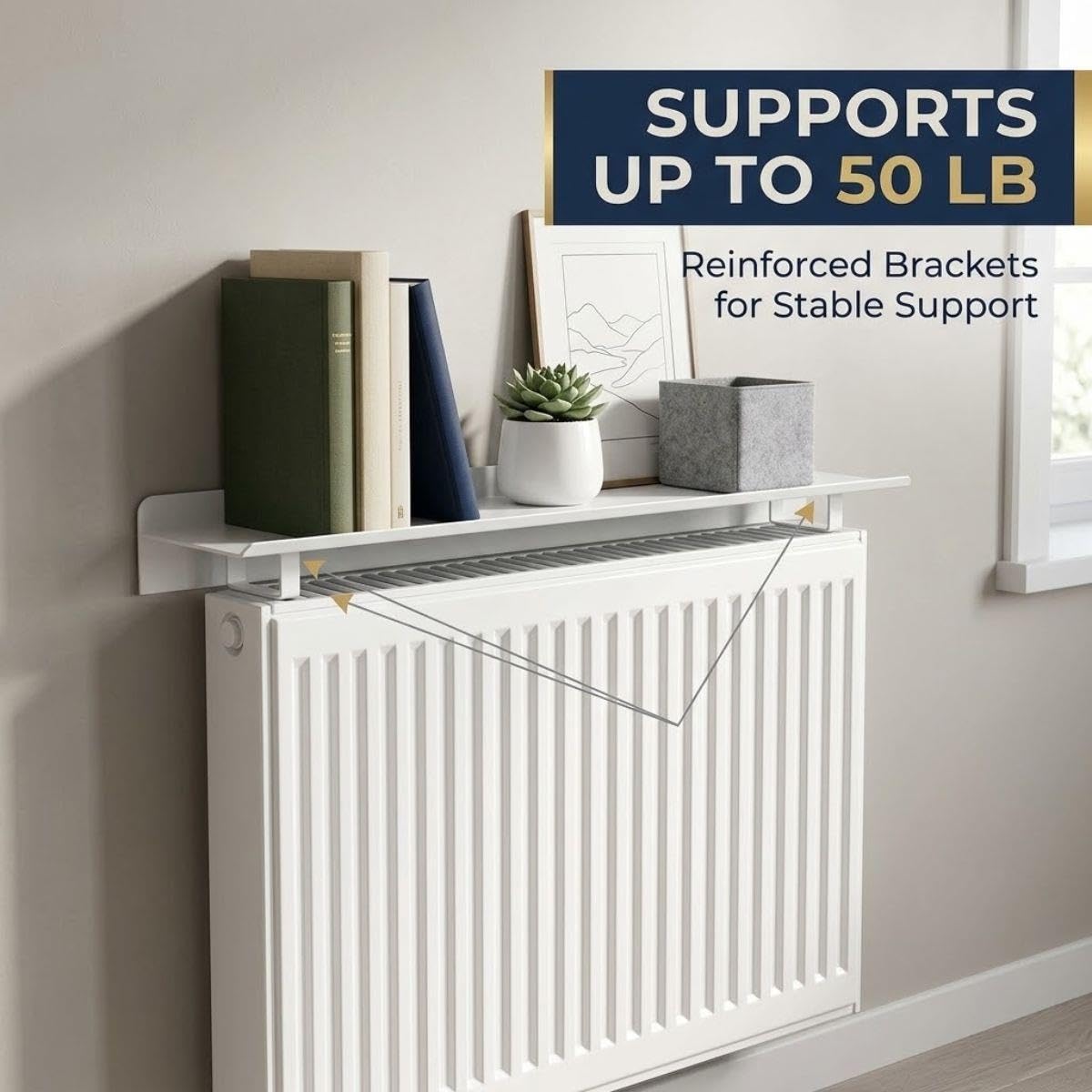 Tablette de Radiateur sans Perçage en Aluminium, Protège le Mur