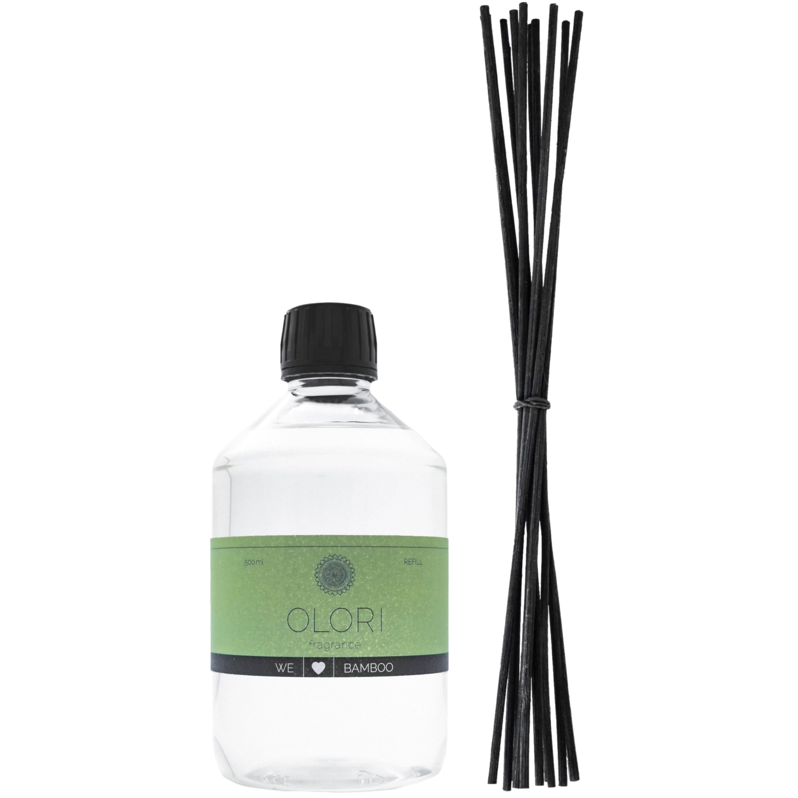 Luxus Raumduft "Bamboo" Nachfüller inkl. 10 Rattan-Stäbchen mit ätherischen Ölen - Extra langanhaltende Formel - Nachfüllflasche im Set mit Duftstäbchen (500ml, Duft: blumig, zitrus, frisch)