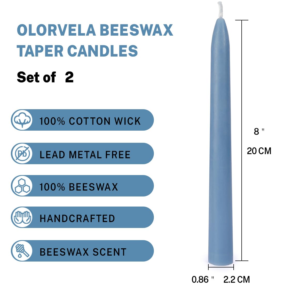 Olorvela Blue Beeswax Taper Candles,8
