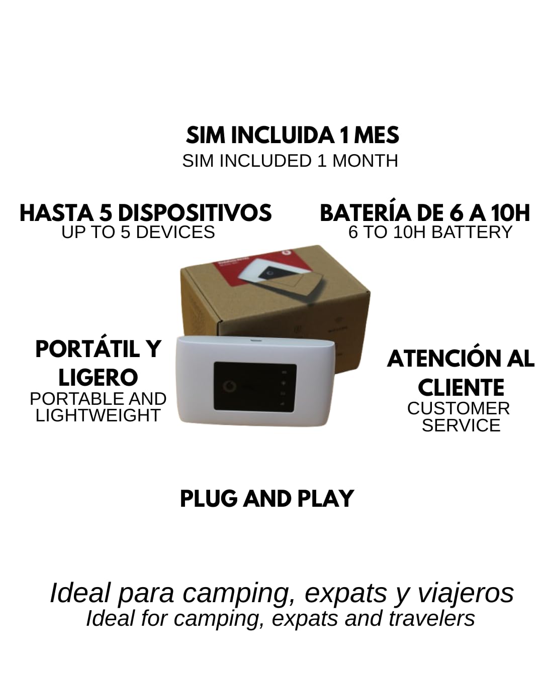 CGS - MIFI portatile 4G con SIM di dati illimitati in Spagna | Router MIFI Plug & Play | Internet veloce 150 Mbps fino a 5 dispositivi | Router SIM ricaricabile | Ideale per campeggio, viaggiatori