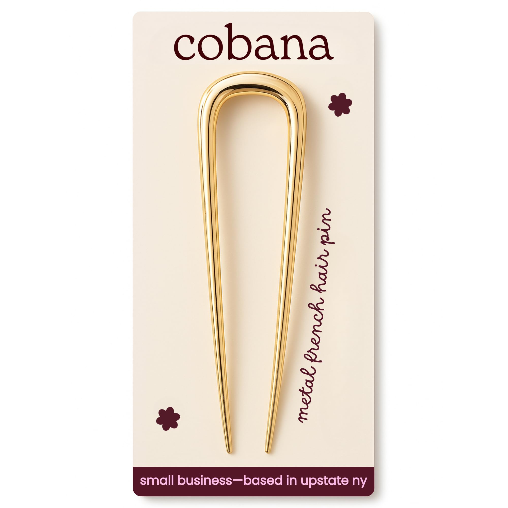 Cobana French Hair Pin – 5'' Gold Metal Pin for Buns, Twists & Updos – Secure Hold for Medium to Thick Hair – Lightweight Styling Accessory for Women