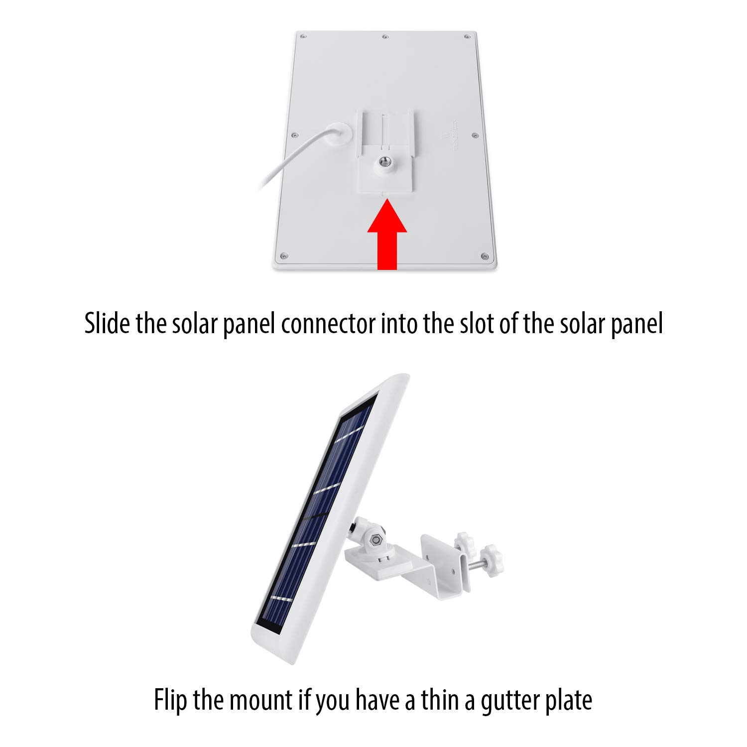 Wasserstein - Support de Gouttière pour Panneaux Solaires Compatible avec Anneau, Arlo et Reolink - Lumière Maximale Sans Percer de Trous (Blanc)