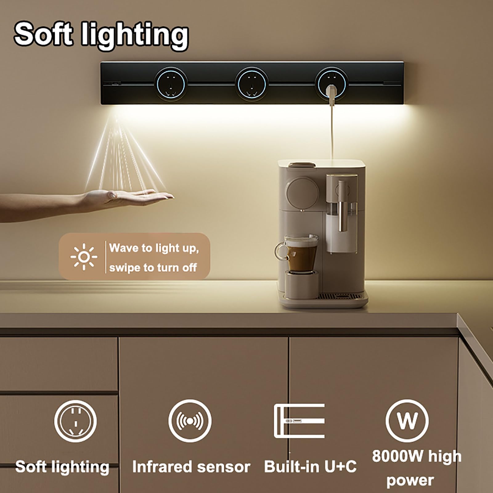 Mobilne Gniazdo ZasilająCe 8000W 32A, Z Uniwersalnym Adapterem Wielofunkcyjnym Z Trzema Otworami, Listwa Z Portem łAdowania Usb A+Typ C, Do Biura, Kuchni I Salonu 6pcs-100cm