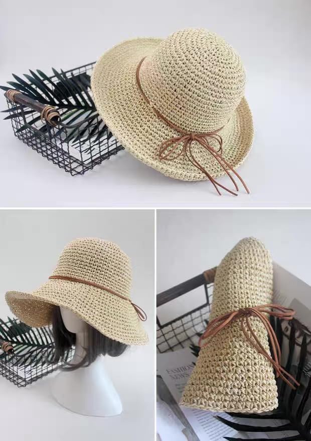 Sombrero de mujer tipo bucket de paja para sol miniatura 4