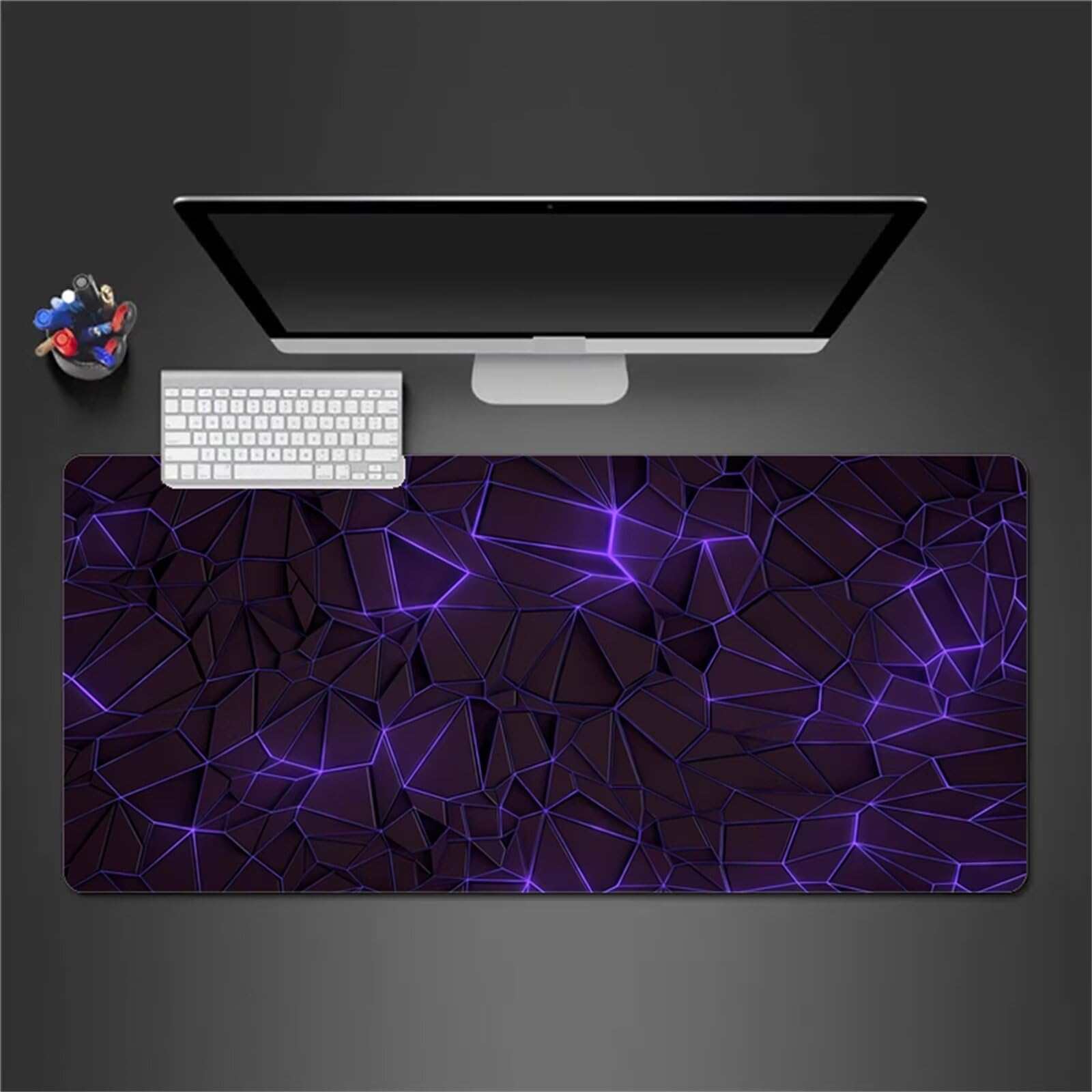Tappetino per mouse da gaming XXL 1200x600x3mm grande tappetino per mouse con Superficie Liscia migliora la precisione Lavabile Adatto per Computer e PC (Geometria Nera Viola)