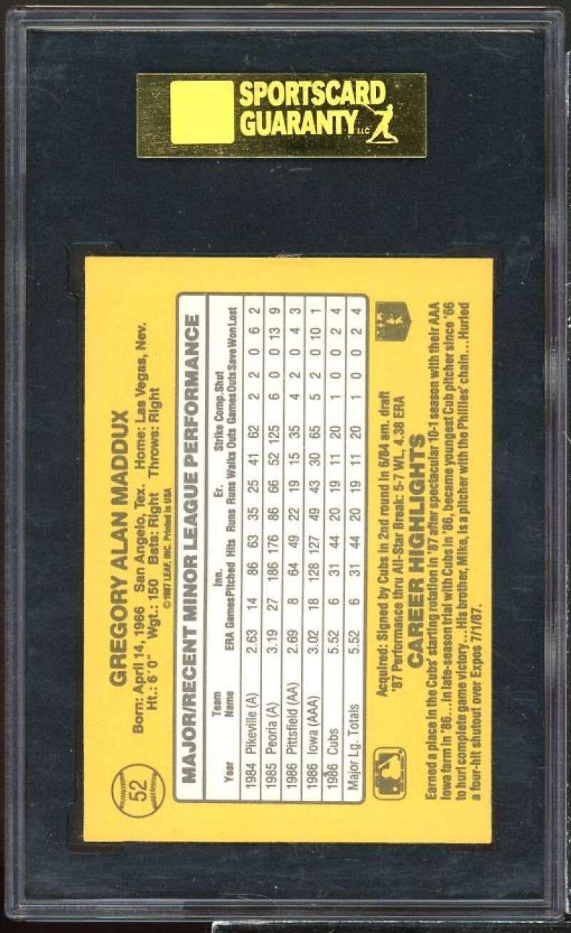 Greg Maddux Rookie Card 1987 Donruss The Rookies #52 SGC 9 - Baseball Slabbed Rookie Cards