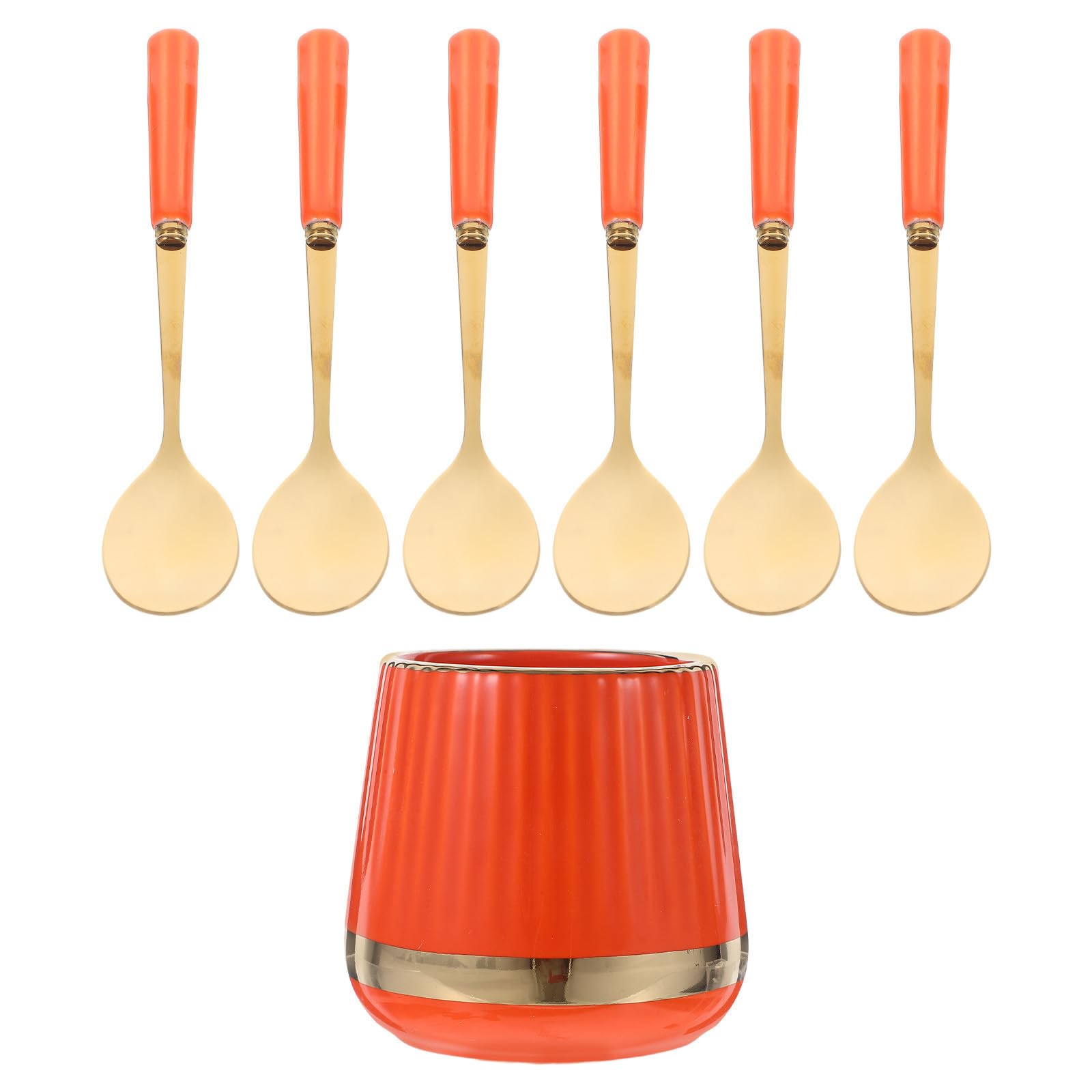 Cucharas de café de acero inoxidable de alta calidad con elegante soporte cerámico