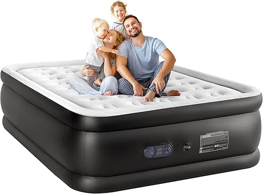 Sweetcrispy Queen Air Mattress - 22" Inflatable Blow Up Airbed with Built-in High Capacity Pump, Double Height, Non-Slip Bottom Design, Weight Capacity 660 lbs Air Bed for Home or Camping