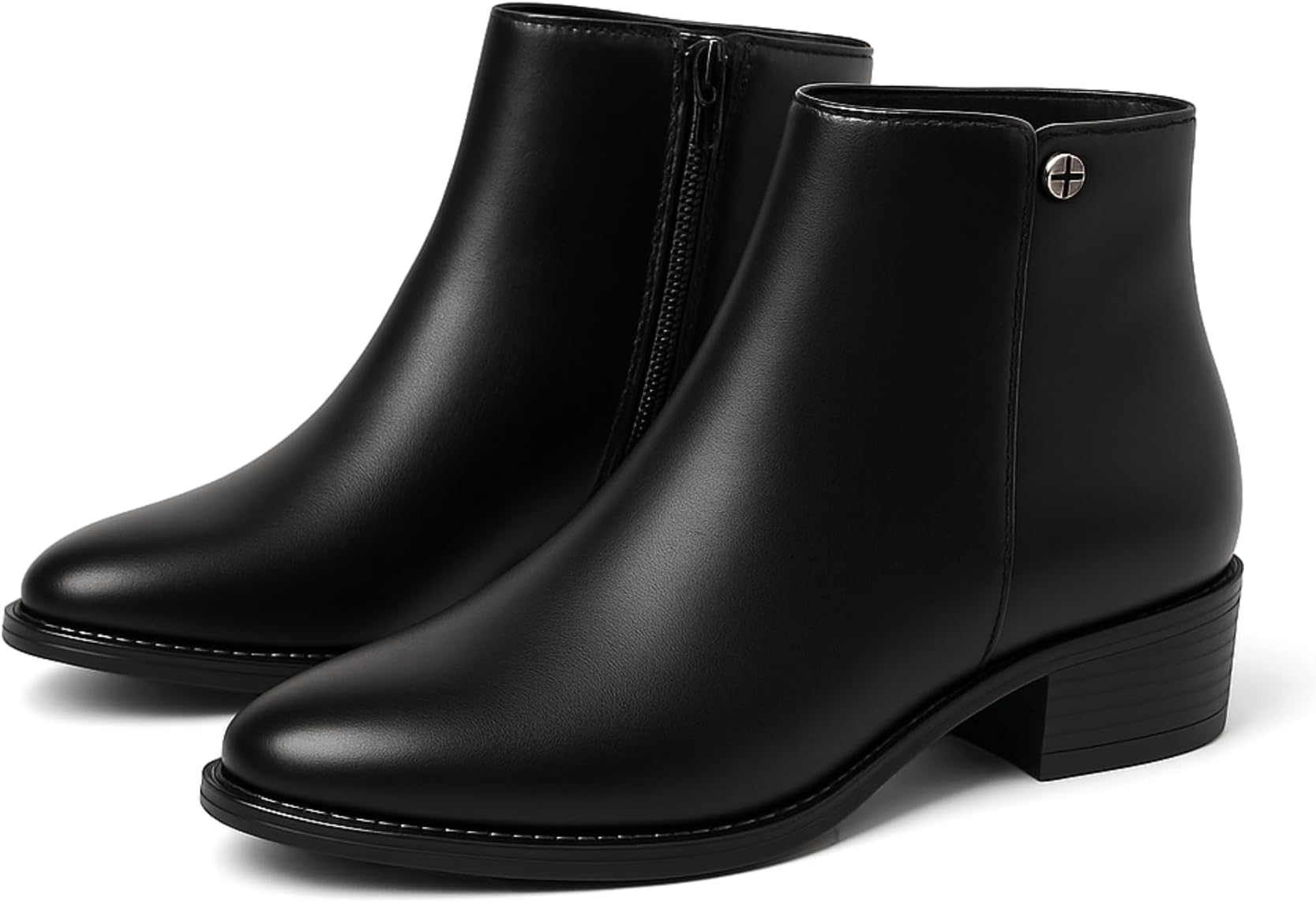 Women's Ankle Boots - Classic Side Zip, Comfortable Platform, Round Toe, Low Chunky Heel Comfort Slip On Fashion (Black/Dark Brown/) Boots