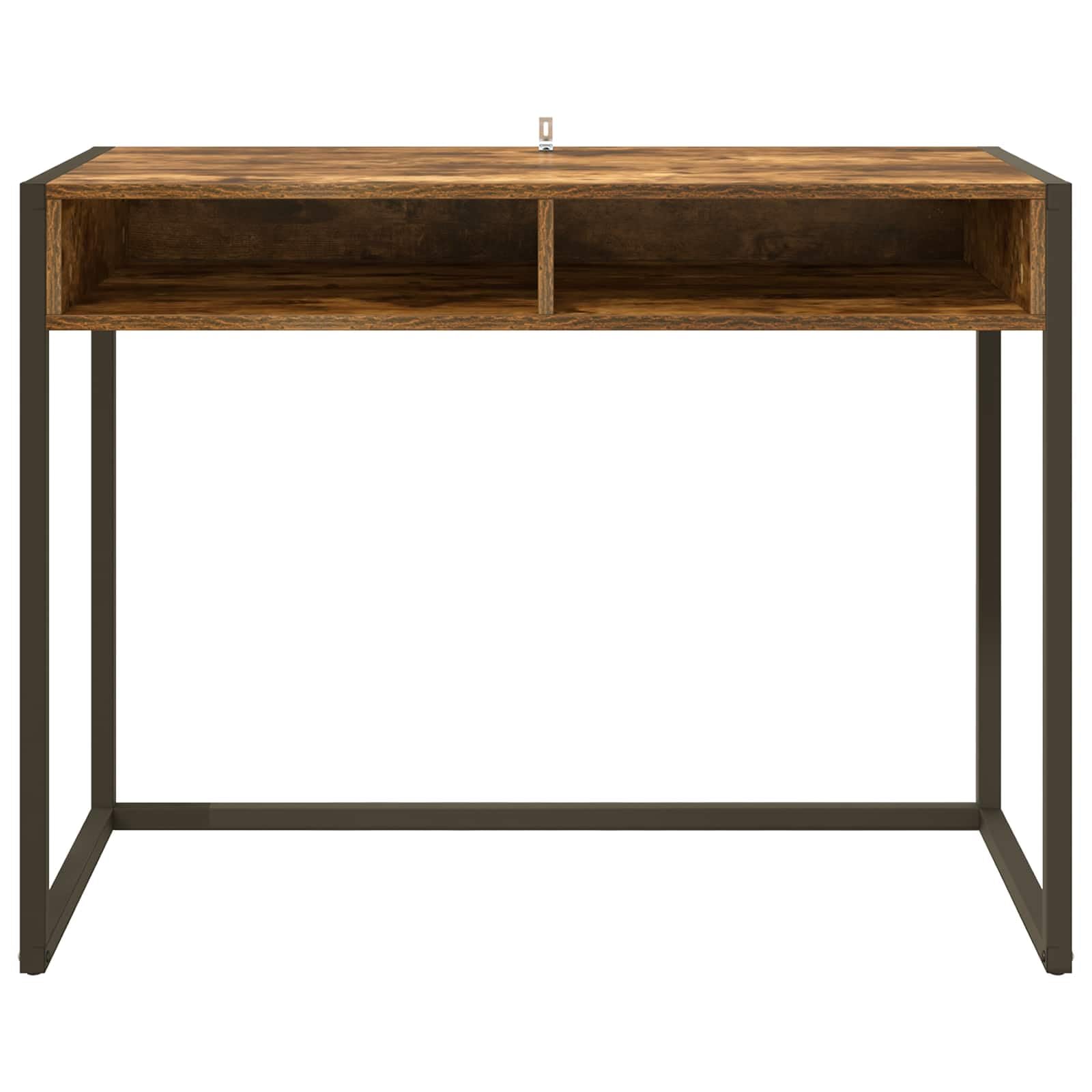 Scrivania in legno fumé, 100 x 50 x 75 cm, con gambe in acciaio, per ufficio, computer, laptop, postazione di lavoro, ergonomica, salvaspazio, per studio e camera dei ragazzi