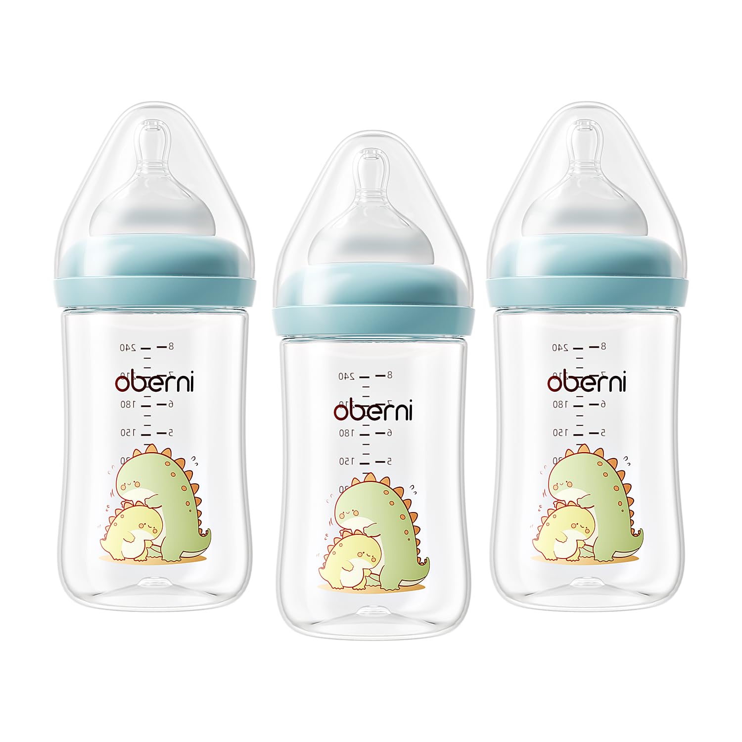 Oberni Anti-Colic Baby Bottles, 240ml / 8oz Newborn Bottle with Size 2" Medium Flow Breast Like Silicone Teat