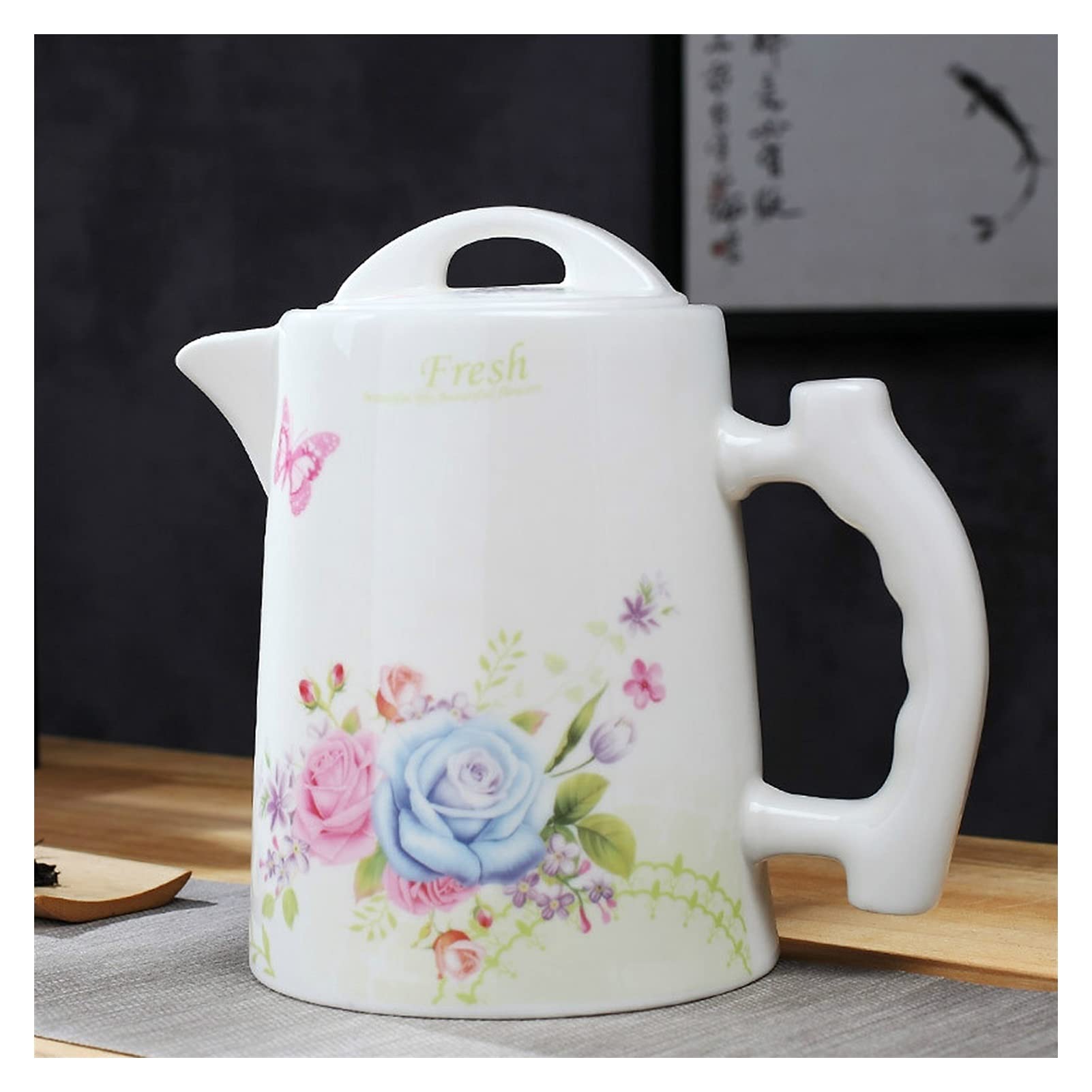 Carafe Eau Grande crosse à eau avec poignée et couvercle domestique pichet en céramique rétro poignée de théière de théière exquise for un ami neuf d'un ami (101,4 oz) Pichet à Thé Glacé(A)