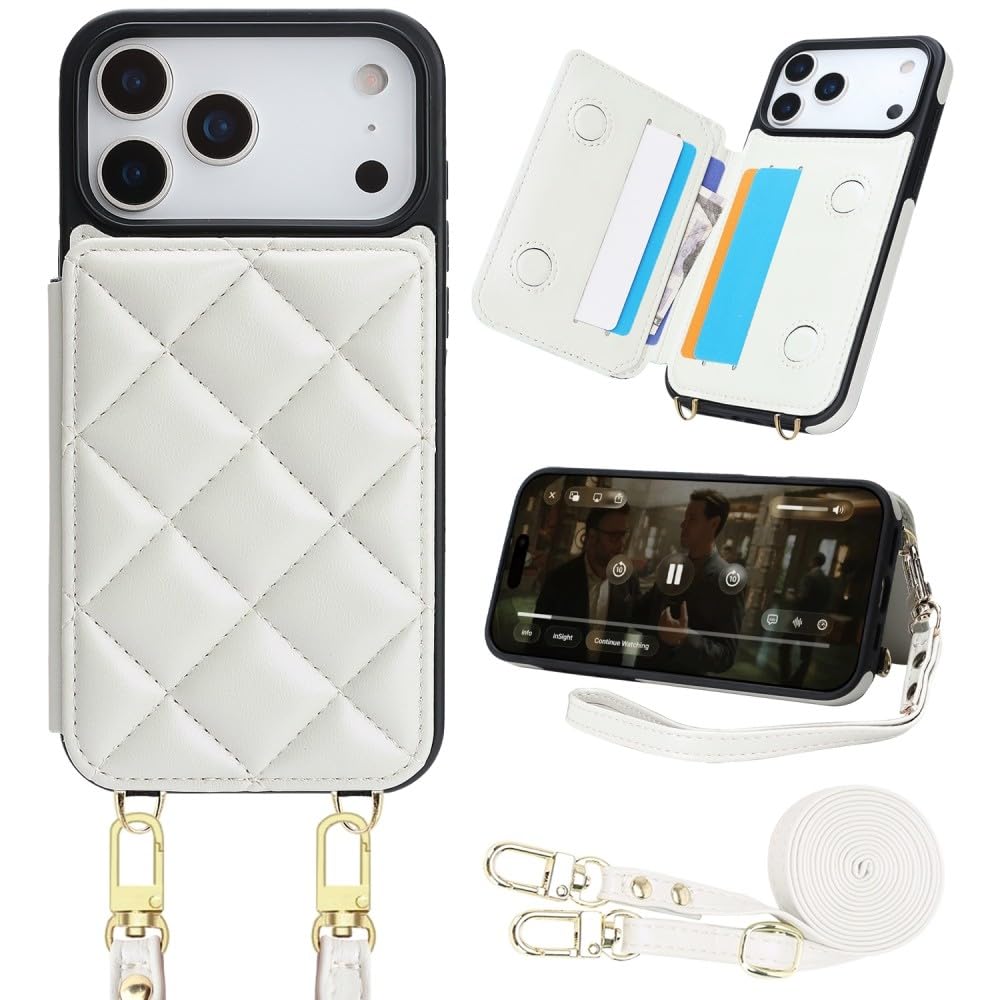 Generic - Funda con tapa para Samsung Galaxy Z FLIP 5 5G (color: blanco) con correa de piel resistente a los golpes
