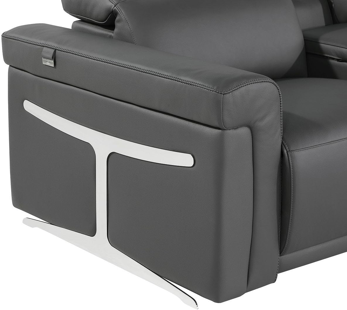 HomeRoots Dark Gray Italian Leather Power Reclining U Shaped Eight Piece Corner Sectional with Console