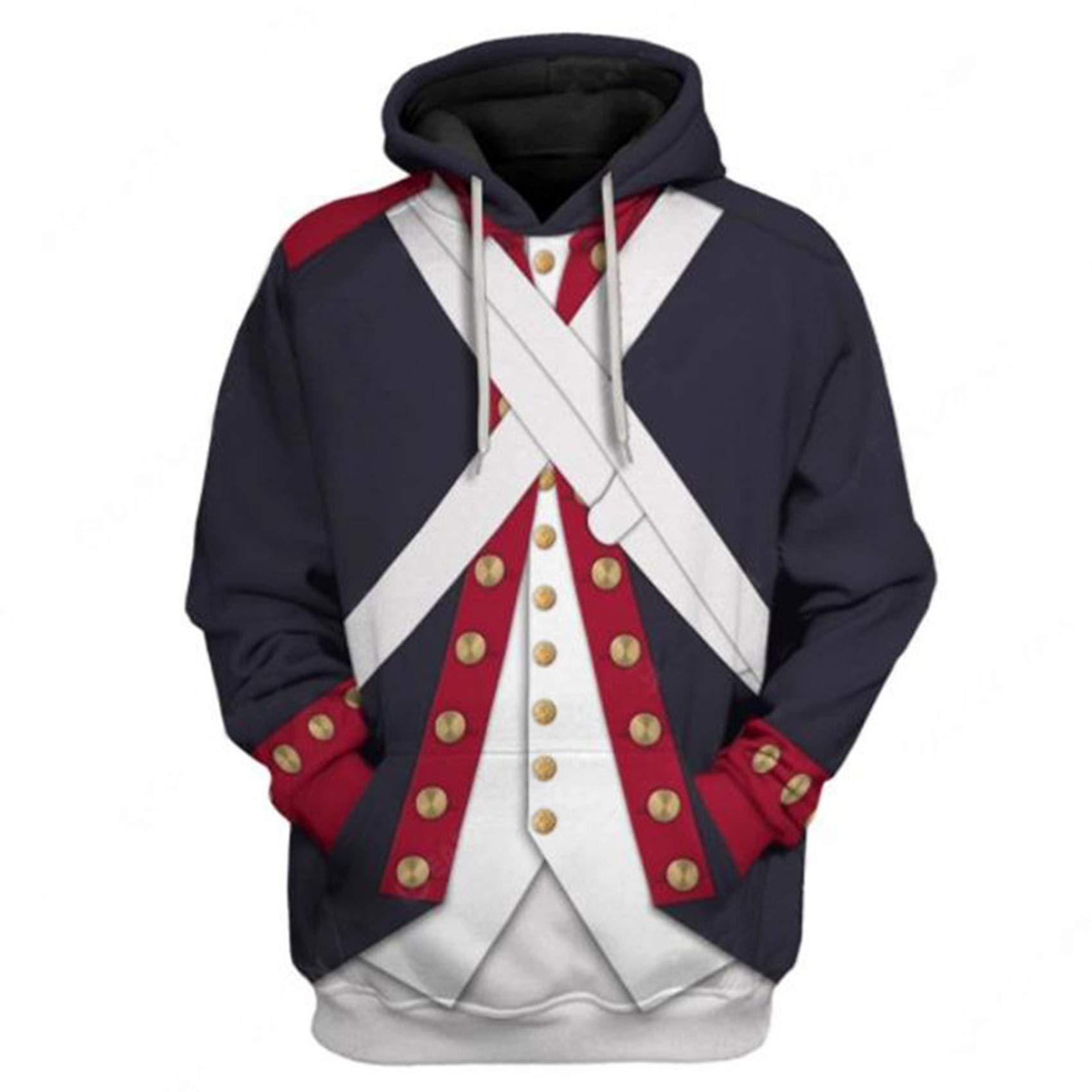 Buy Historical Hoodie Revolutionary War Uniform Costume 3D Printed Army Jacket Halloween Costume