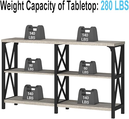 Miniatura 88 de IBF Mesa de entrada de granja, mesa consola larga rústica detrás del sofá, moderna mesa de sofá de madera de metal con estantes de almacenamiento,