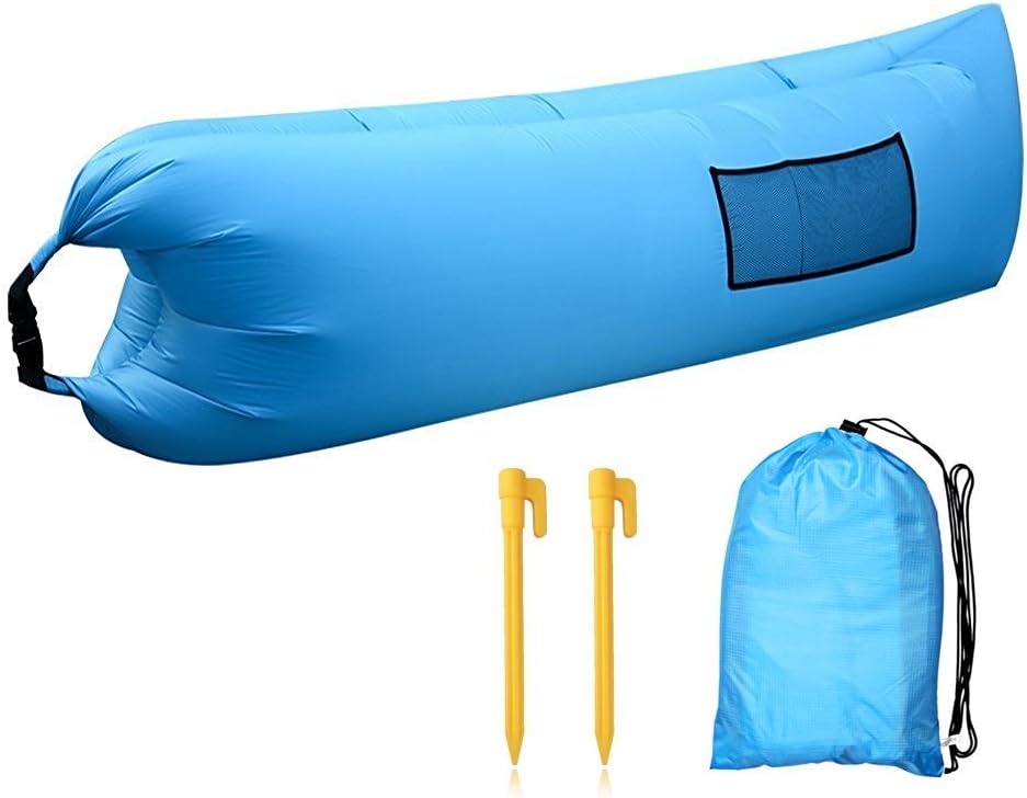 Viking Nature - Inflatable Lounger Air Filled Furniture, Hangout Bean Bag, Outdoor or Indoor Air Sleeping Sofa, Couch, Portable Waterproof Compression Sacks for Camping, Beach, Park, Backyard (Blue)