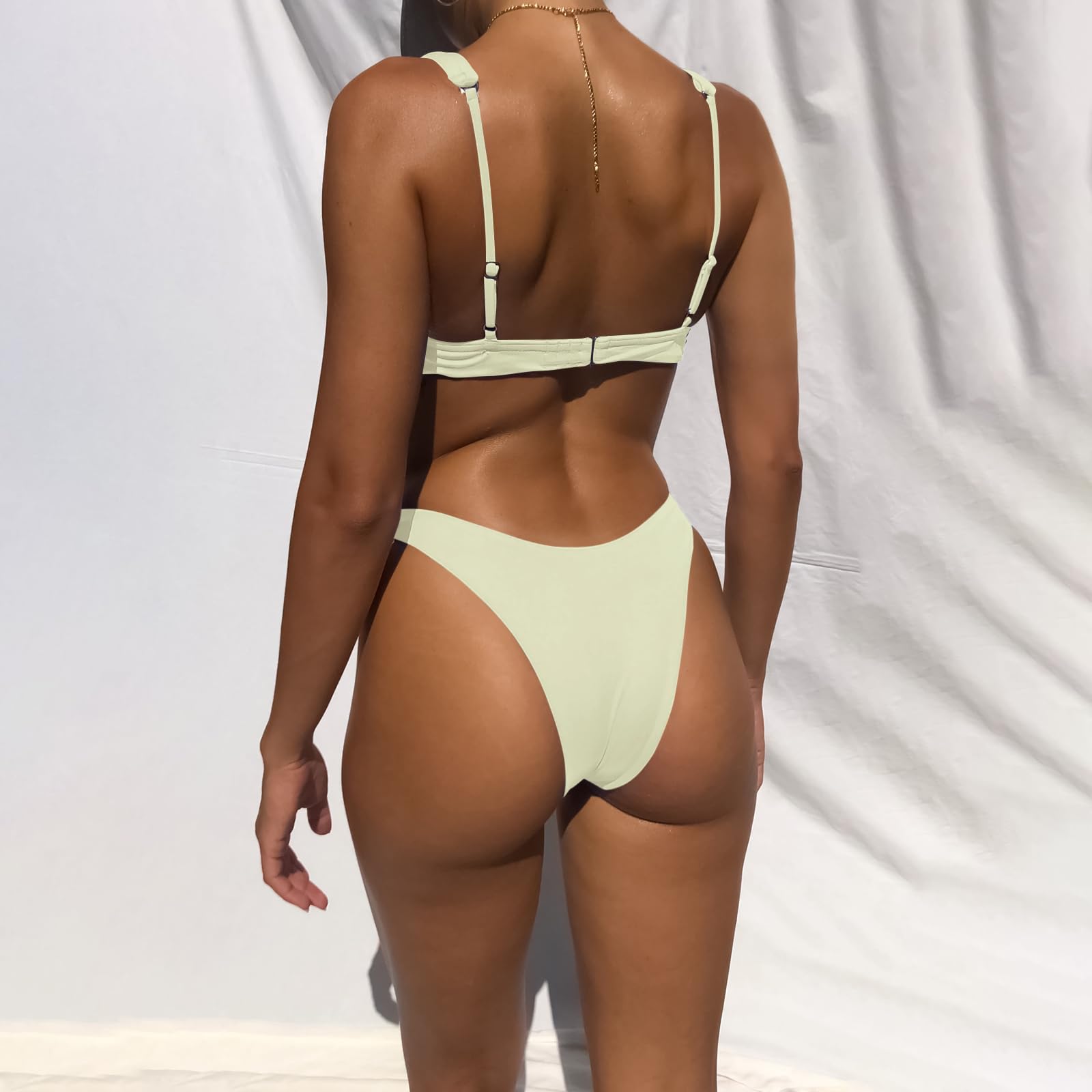 Trajes de baño para mujer, cuello en V profundo, sexy, de dos piezas, bikini para mujer, tanga halter, traje de baño atrevido, Beige 4