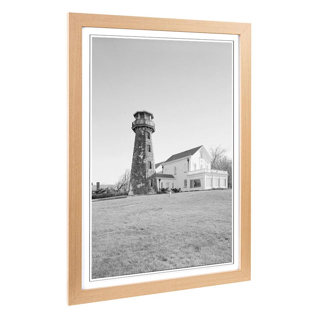 Big Box Art Framed Print of Architecture Lighthouse Sands Point, NY Design | Wall Art Picture | Home Decor for Kitchen, Living Room, Bedroom, Hallway, Oak, A2 / 24.5x18 Inch / 62x45cm